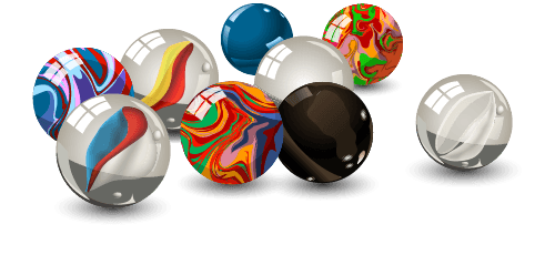 Balls of different colours and sizes